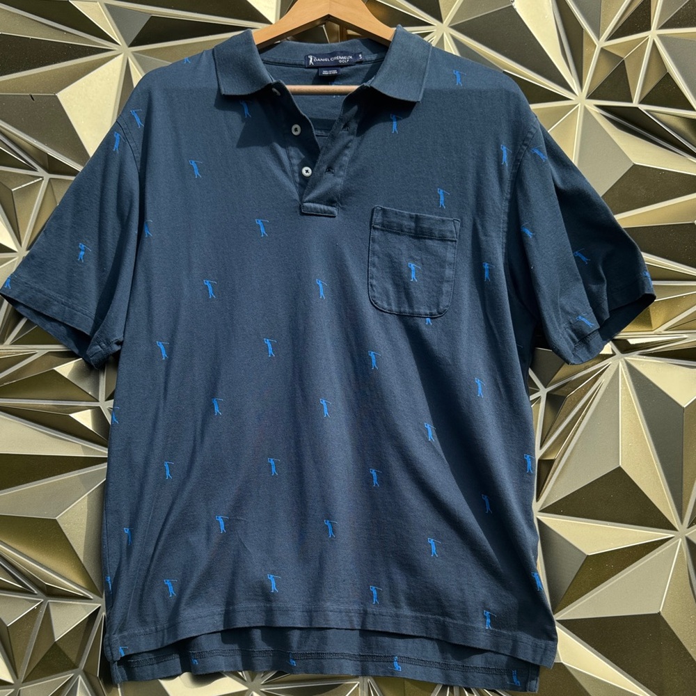 Daniel Cremieux Navy Polo with Blue Micro-Print and Pocket